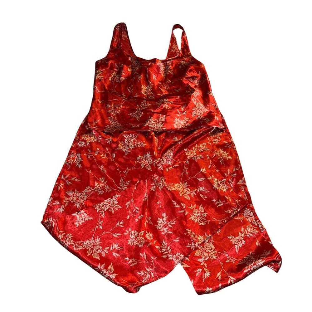 Victoria's Secret M Satin Pajama Set Floral Cropped Top Stretch Waist Band